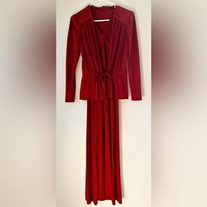 Vintage 1970s Rust Colored Halter V-Neck Slink Maxi Dress With Matching Jacket